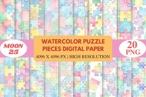 Download Watercolor Puzzle Pieces Digital Paper - Puzzle pieces Collection