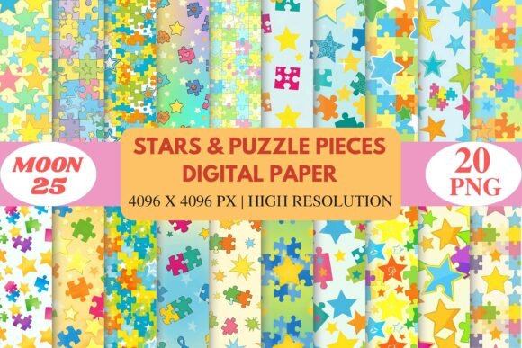 Download Stars &amp; Puzzle Pieces Digital Paper - Puzzle pieces Collection
